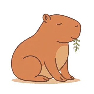 Capybara calmly chewing a leaf while you work, facing the phone