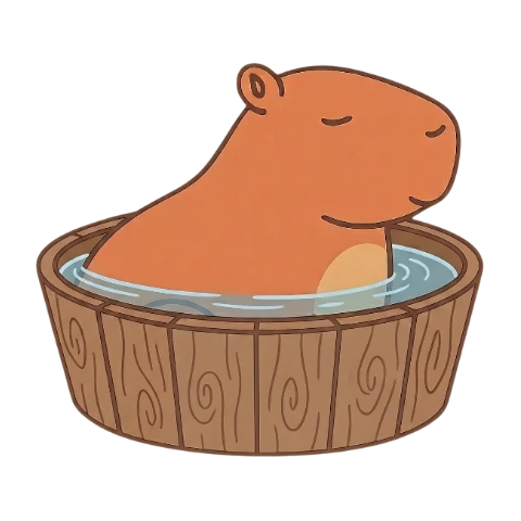 Capybara relaxing in a wooden bath — the whole day is done