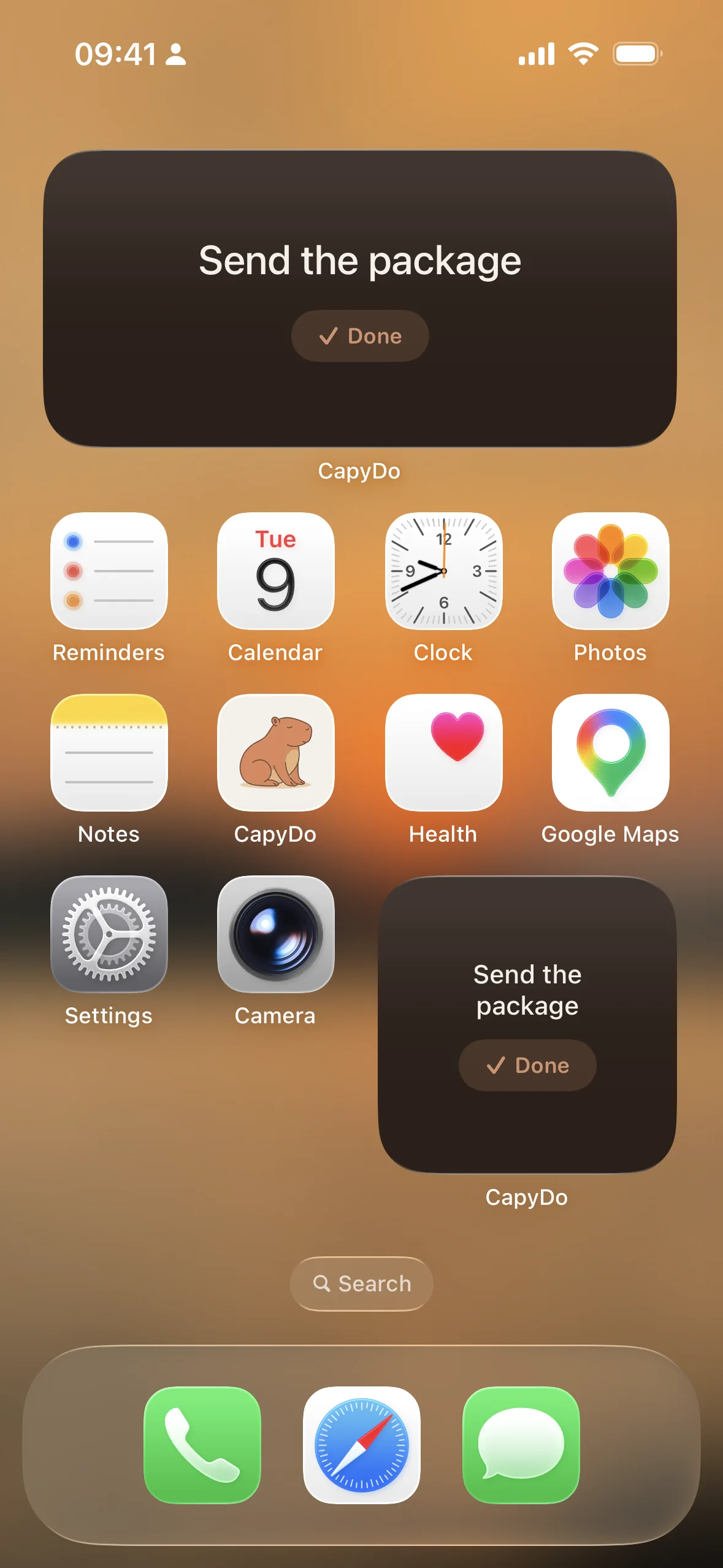 CapyDo widget on the home screen keeping one task in sight
