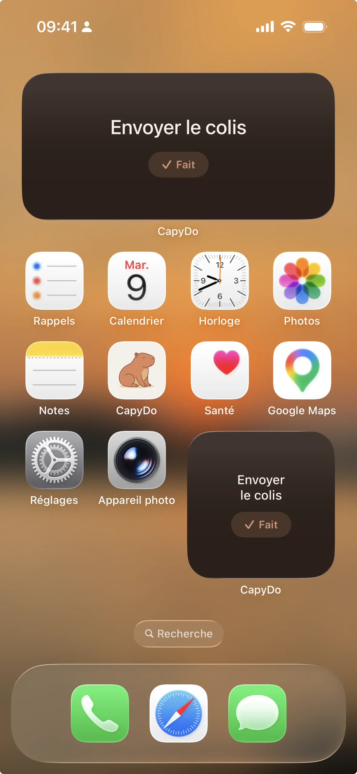 Widget CapyDo sur l'écran d'accueil, une seule tâche sous les yeux