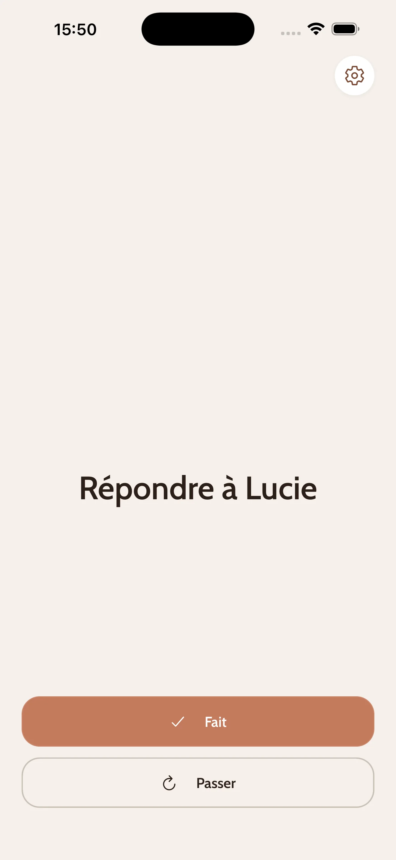 Écran focus de CapyDo : une tâche à la fois, en cours
